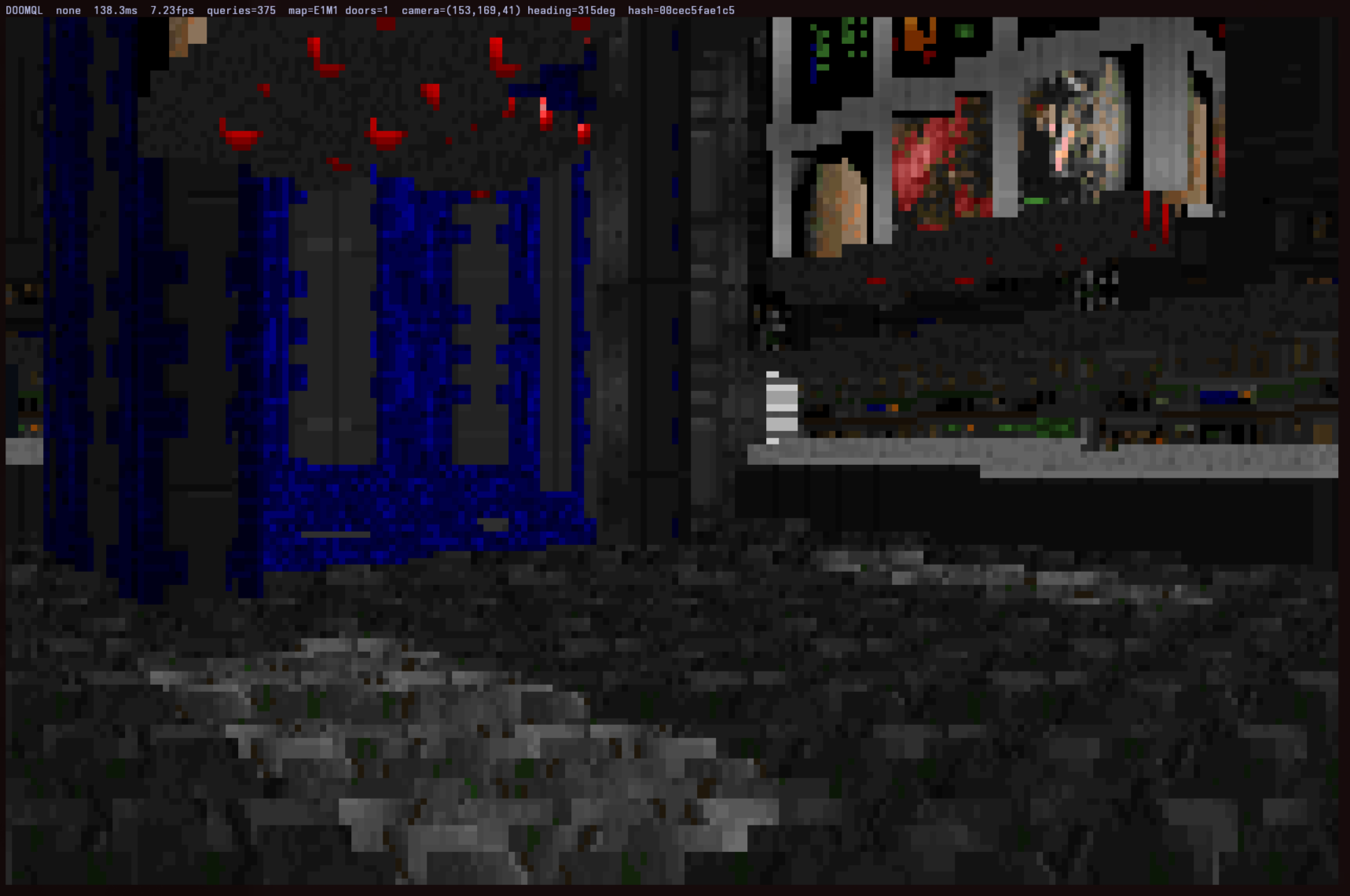 DoomQL render: blue armor alcove with opened door in E1M1